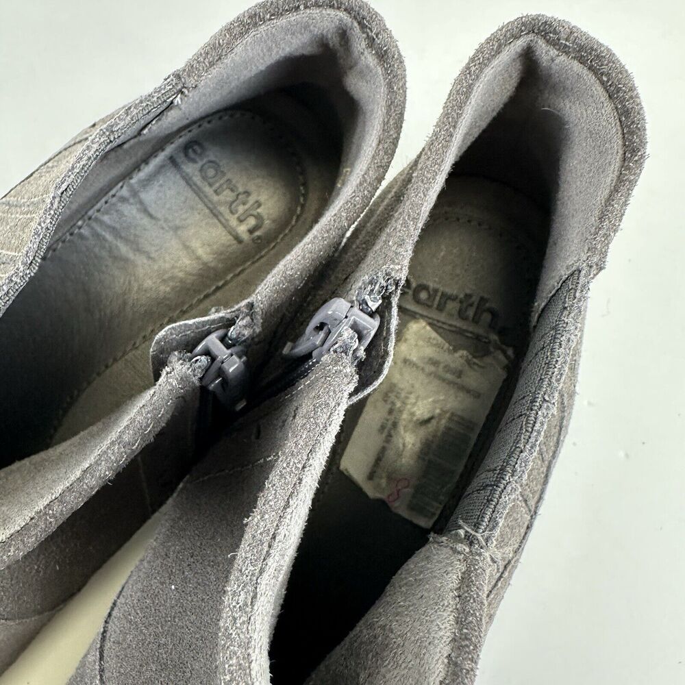 Earth Avani Buxton Gray‎ Ankle Boots Suede Leather Burnished Zip Size 8 Wide - Picture 9 of 10